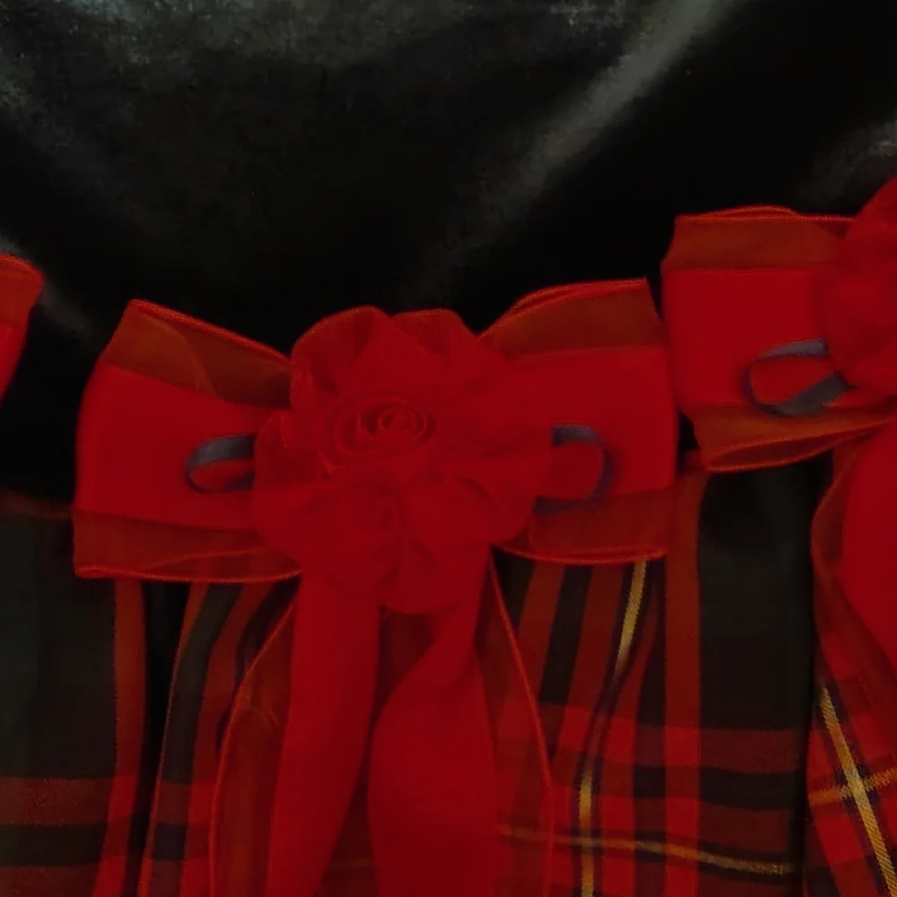 Christmas Green Velvet with Red/Green/Gold Plaid  Girl's Dress. Size 4T.